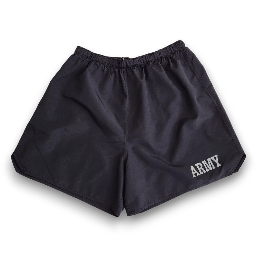 US Army PT Shorts Large Black Old Style Reflective Kandor Mfg